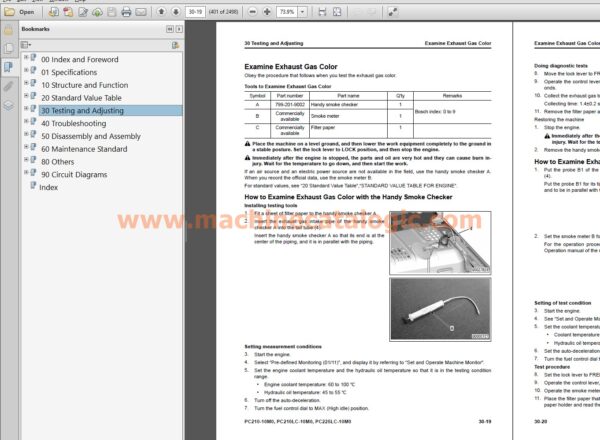 Komatsu PC210-10M0, PC210LC-10M0, PC225LC-10M0 Excavator Shop Manual Index