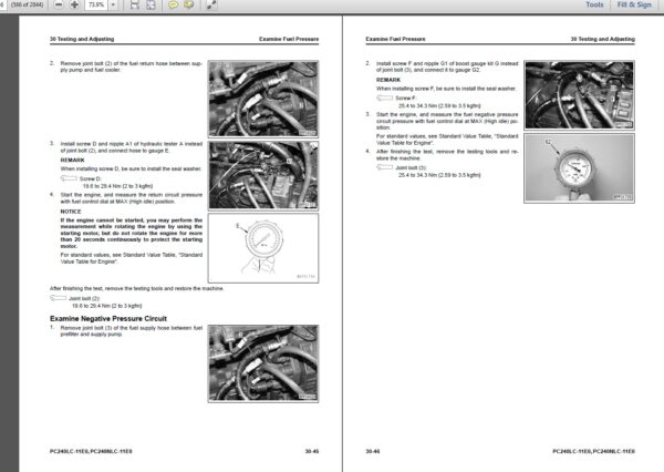 Komatsu PC240LC-11E0, PC240NLC-11E0 Hydraulic Excavator Shop Manual Index