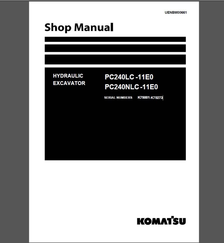 Komatsu PC240LC-11E0, PC240NLC-11E0 Hydraulic Excavator Shop Manual (UENBM00661)