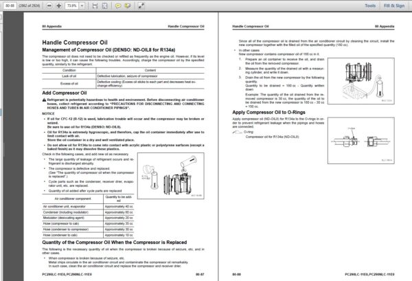 Komatsu PC290-11E0, PC290LC-11E0, PC290NLC-11E0 Hydraulic Excavator Shop Manual Index