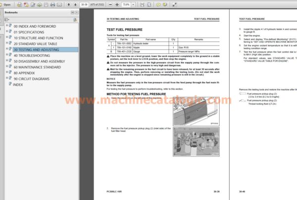 Komatsu PC500LC-10R Hydraulic Excavator Shop Manual Index