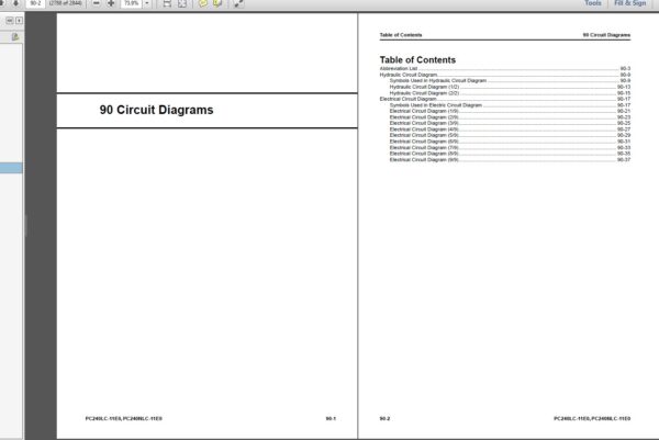 PC240LC-11E0, PC240NLC-11E0 Hydraulic Excavator Shop Manual Index