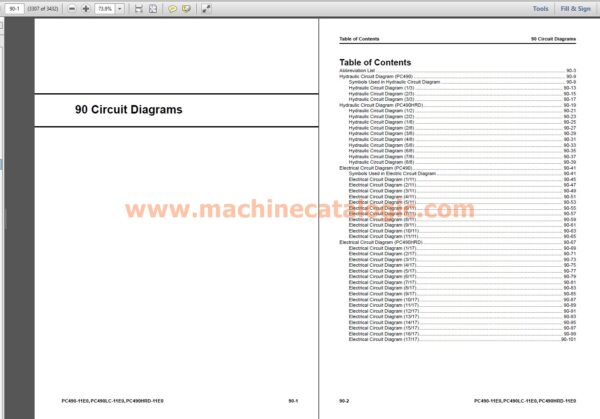 Komatsu PC490-11E0, PC490LC-11E0, PC490HRD-11E0 Hydraulic Excavator Shop Manual Index