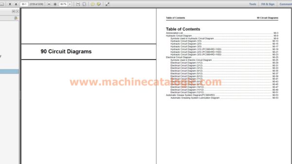 Komatsu PC360LC -11E0, PC360NLC -11E0, PC390HRD-11E0 Hydraulic Excavator Shop Manual Index