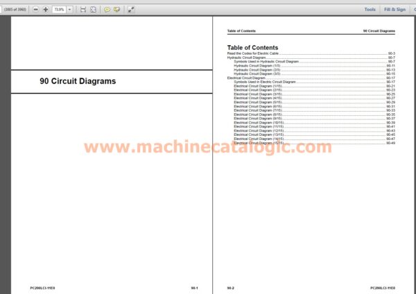 Komatsu PC290LCi-11E0, PC290NLCi-11E0 Hydraulic Excavator Shop Manual Index