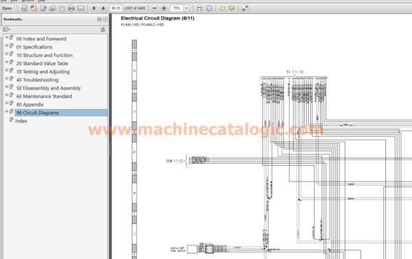 Komatsu PC490-11E0, PC490LC-11E0, PC490HRD-11E0 Hydraulic Excavator Shop Manual Index