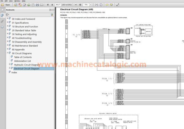 Komatsu PC210-11E0, PC210LC-11E0, PC210NLC-11E0, PC230NHD-11E0 Hydraulic Excavator Shop Manual Index