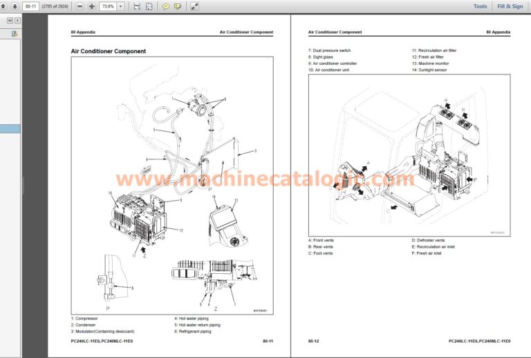 Komatsu PC240LC-11E0, PC240NLC-11E0 Hydraulic Excavator Shop Manual Index