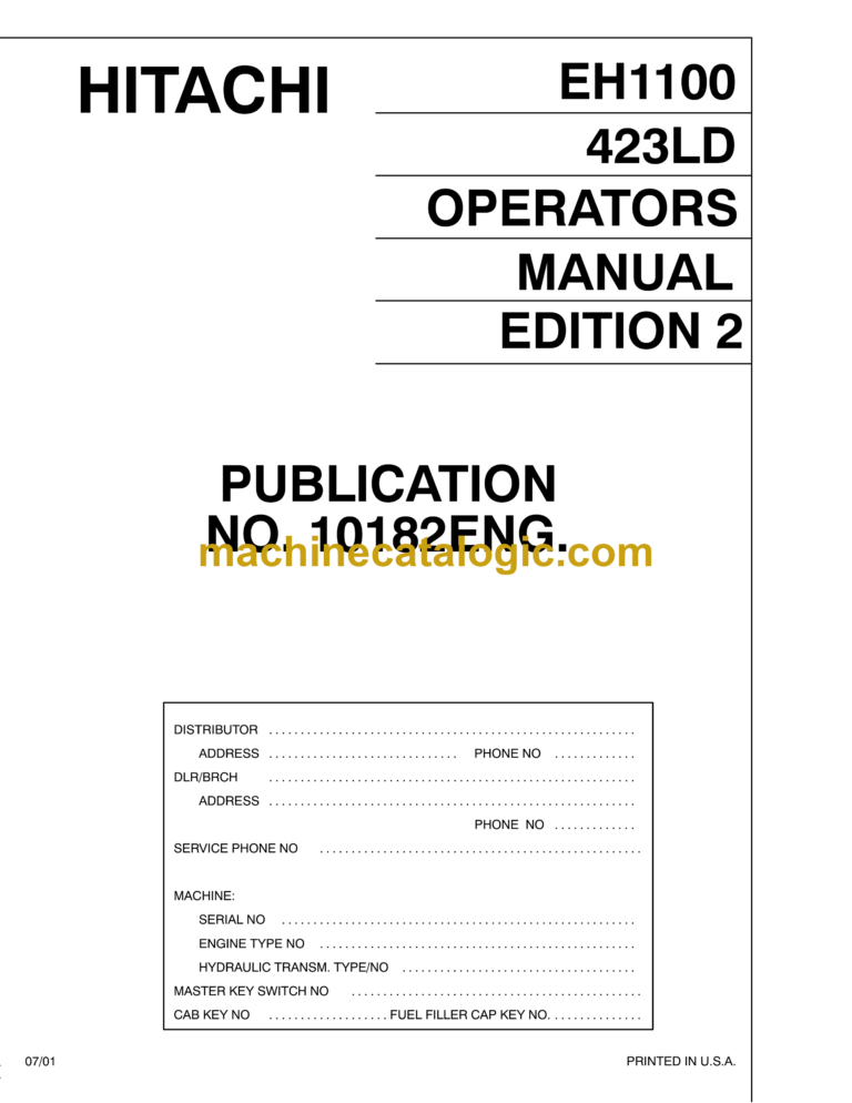 Hitachi EH1100 (423LD) Dump Truck Operator's Manual (10182ED2)