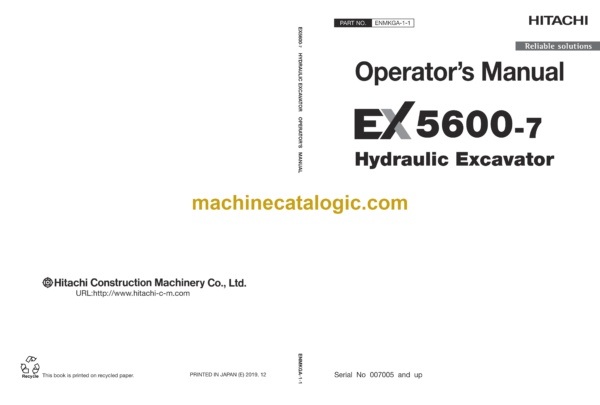 Hitachi EX5600-7 Hydraulic Excavator Operator's Manual (ENMKGA-1-1)