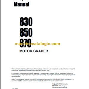 Komatsu 830, 850, 870 Motor Grader Shop Manual (CEBMG58102)