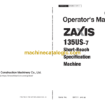 Hitachi ZX135US-7 Short Reach Specification Machine Operator's Manual (ENMDA4-SR1-1)