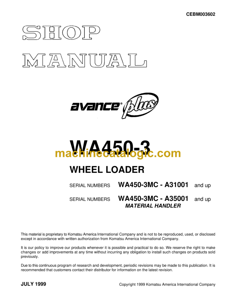 Komatsu WA450-3 Avance Plus Wheel Loader Shop Manual (CEBM003602)
