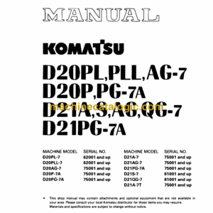 Komatsu D20PL,PLL,AG-7 D20P,PG-7A, D21A,G,AG,QC-7 D21PG-7A Dozer Shop Manual (SEBM001409)