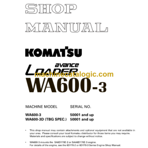 Komatsu WA600-3 Avance Loader Wheel Loader Shop Manual (SEBM013211)