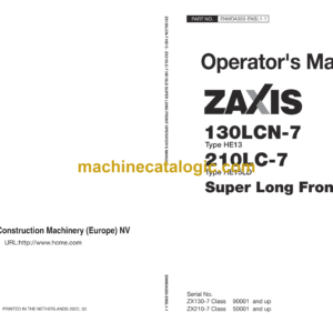 Hitachi ZX130LCN-7, ZX210LC-7 Super Long Front Operator's Manual (ENMDA350-ENSL1-1)