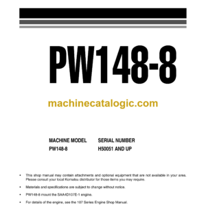 Komatsu PW148-8 Wheel Loader Shop Manual (VEBM720100)