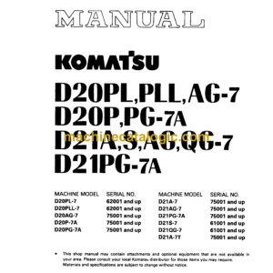 Komatsu D20PL,PLL,AG-7 D20P,PG-7A, D21A,G,AG,QC-7 D21PG-7A Dozer Shop Manual (SEBM001408)