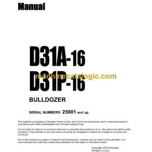 Komatsu D31A-16, D31P-16 Bulldozer Shop Manual (SEBM0114B01)