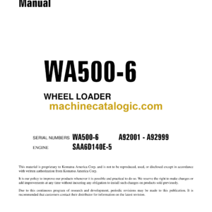 Komatsu WA500-6 Wheel Loader Shop Manual (CEBM018104)