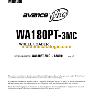 Komatsu WA180PT-3MC Avance Plus Wheel Loader Shop Manual (CEBM005201)