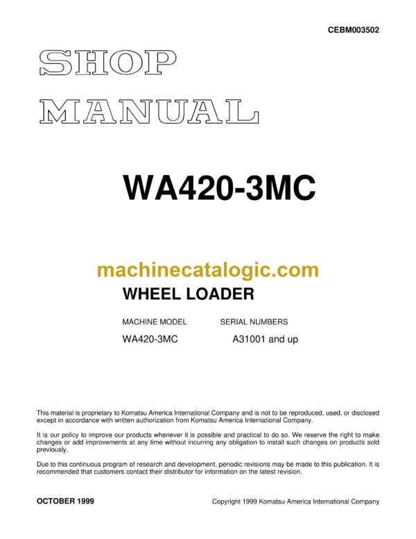 Komatsu WA420-3MC Wheel Loader Shop Manual (CEBM003502)