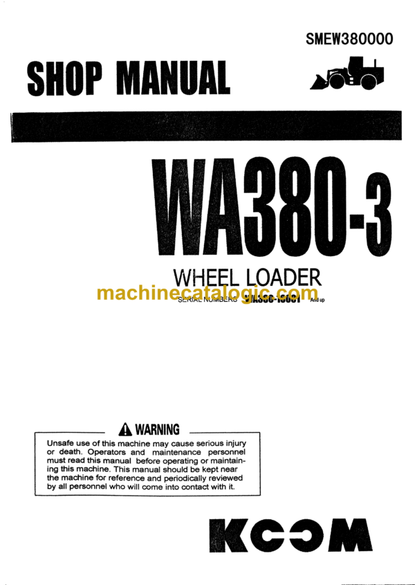 Komatsu WA380-3 Wheel Loader Shop Manual (SMEW380000)