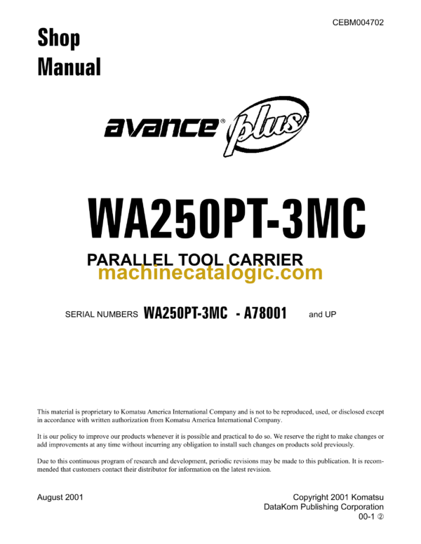 Komatsu WA250PT-3MC PARALLEL TOOL CARRIER Shop Manual (CEBM004702)