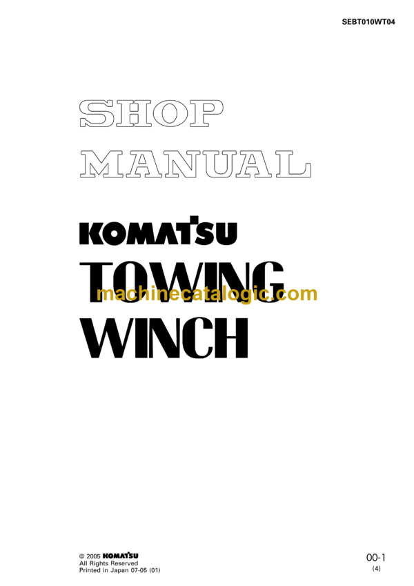 Komatsu TOWING WINCH Shop Manual (SEBT010WT04)