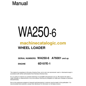 Komatsu WA250-6 Wheel Loader Shop Manual (CEBM000704)