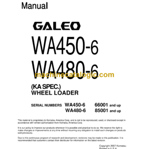 Komatsu WA450-6, WA480-6 Wheel Loader Shop Manual (SEN00809-04)