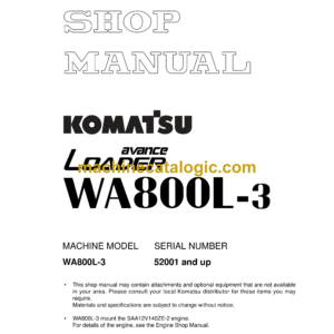 Komatsu WA800L-3 Avance Loader Wheel Loader Shop Manual (SEBM035607)