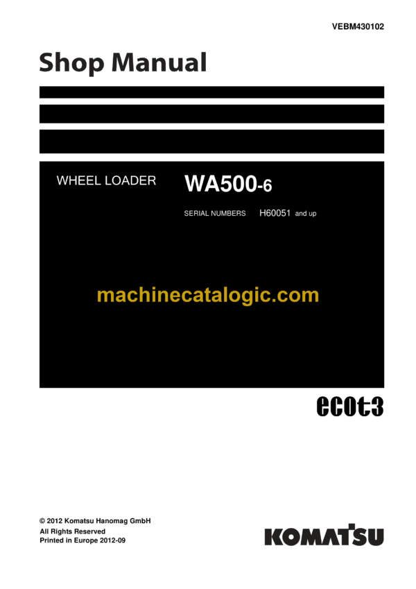 Komatsu WA500-6 Wheel Loader Shop Manual (VEBM430102)