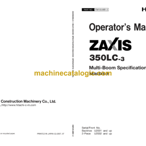 Hitachi ZX350LC-3 Multi-Boom Specification Machine Operator's Manual (EM1V9-MB1-2)