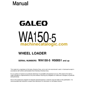 Komatsu WA150-5 Galeo Wheel Loader Shop Manual (VEBM934100)