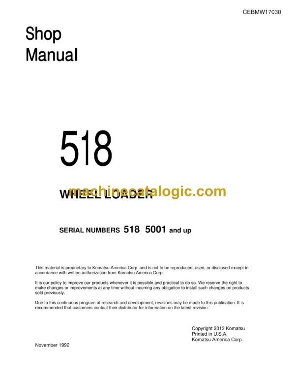 Komatsu 518 Wheel Loader Shop Manual (CEBMW17030)