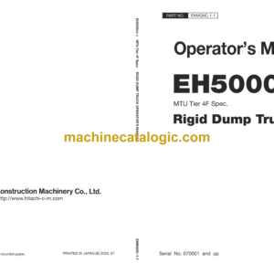 Hitachi EH5000AC-3 MTU Tier 4 Final Rigid Dump Truck Operator's Manual (ENMQHC-1-1)