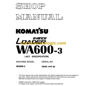 Komatsu WA600-3 Avance Loader Wheel Loader Shop Manual (SEBMW01401)