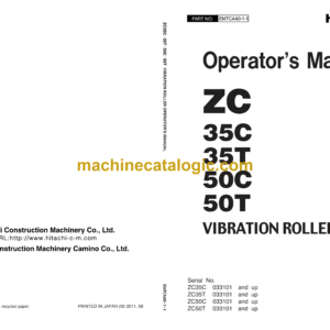 Hitachi ZC35C, ZC35T, ZC50C, ZC50T Vibration Roller Operator's Manual (EMTCAA0-1-1)