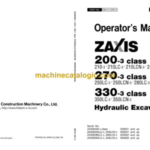 Hitachi ZX210-3,ZX250-3,ZX280-3,ZX350-3 Operator's Manual (EM1U1-EN1-1, EM1U1-EN1-2)