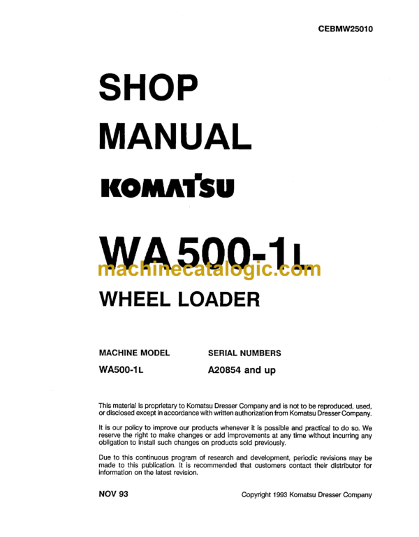 Komatsu WA500-1L Wheel Loader Shop Manual (CEBMW25010)