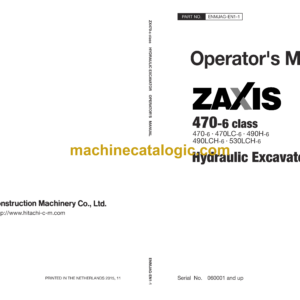 Hitachi ZX470-6 class Hydraulic Excavator Operator's Manual (ENMJAG-EN1-1)