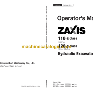 Hitachi ZX110-5G and ZX120-5G Excavator Operator's Manual (ENMDAZ-ID1-1)