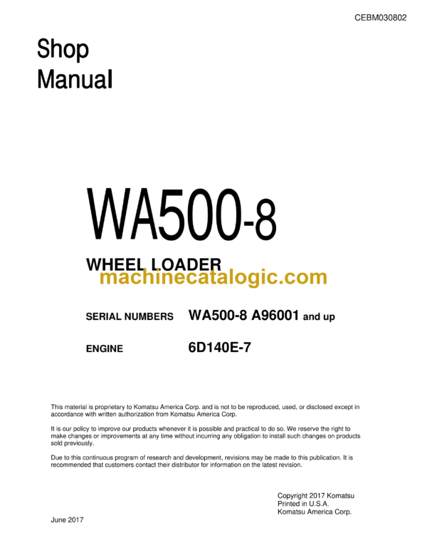 Komatsu WA500-8 Wheel Loader Shop Manual (CEBM030802)