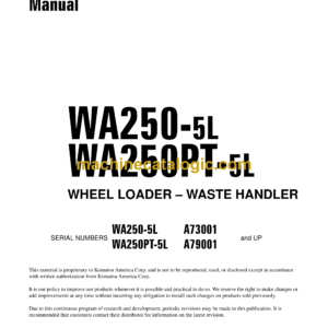 Komatsu WA250-5L, WA250PT-5L Wheel Loader Waste Handler Shop Manual (CEBM011605)