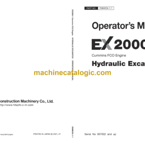 Hitachi EX2000-7 Cummins FCO Engine Hydraulic Excavator Operator's Manual (ENMKDA-1-1)