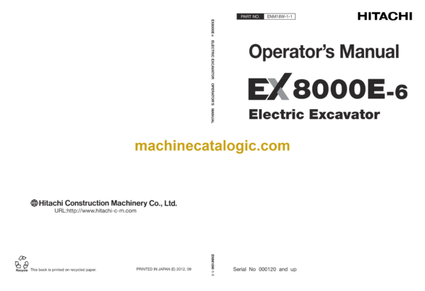 Hitachi EX8000E-6 Electric Excavator Operator’s Manual (ENM18W-1-1, ENM18W-1-2, ENM18W-1-3)