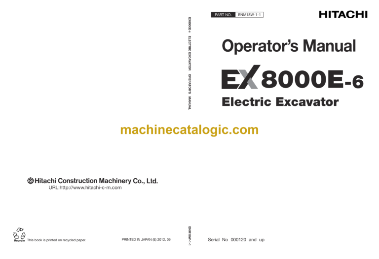 Hitachi EX8000E-6 Electric Excavator Operator’s Manual (ENM18W-1-1, ENM18W-1-2, ENM18W-1-3)