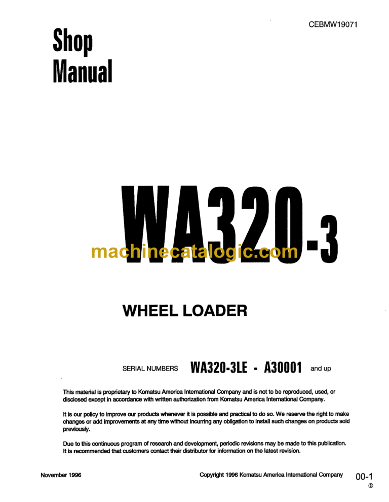 Komatsu WA320-3 Wheel Loader Shop Manual (CEBMW19071)