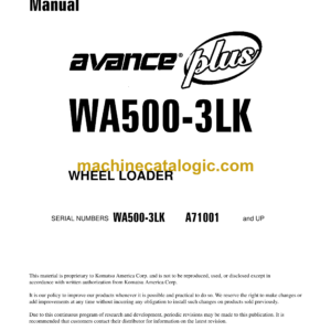 Komatsu WA500-3LK Avance Plus Wheel Loader Shop Manual (CEBM005403)